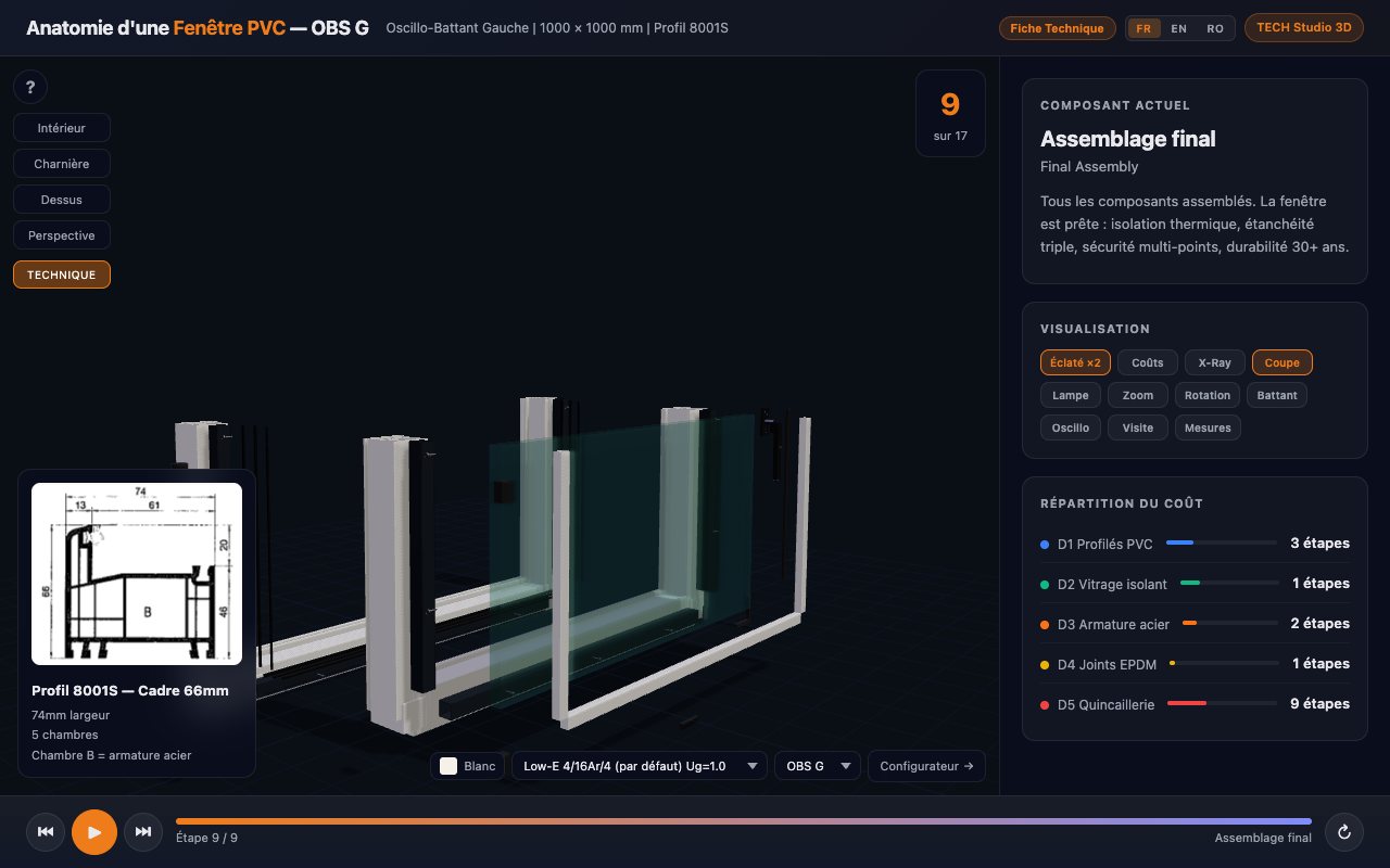 Coupe du profil PVC 8001S avec ses cinq chambres, dans le Studio 3D