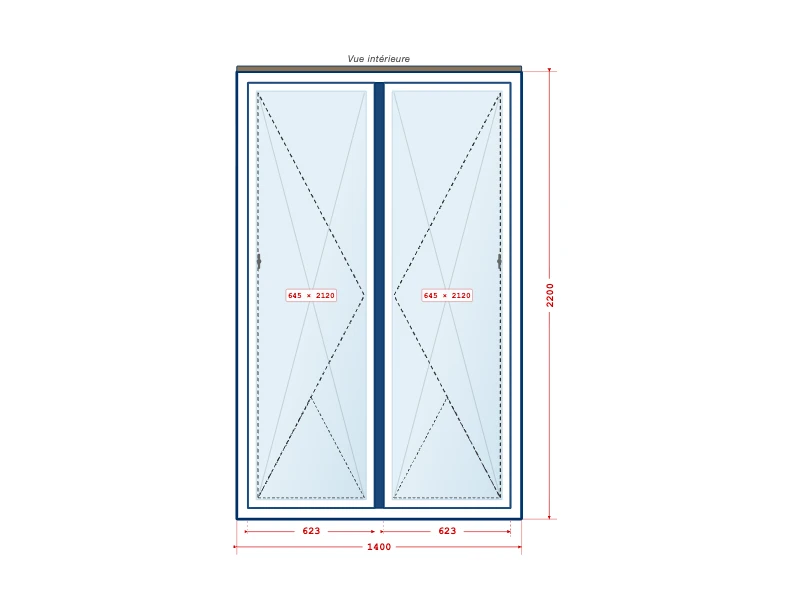 Dessin technique — Porte-fenêtre PVC 2 Vantaux