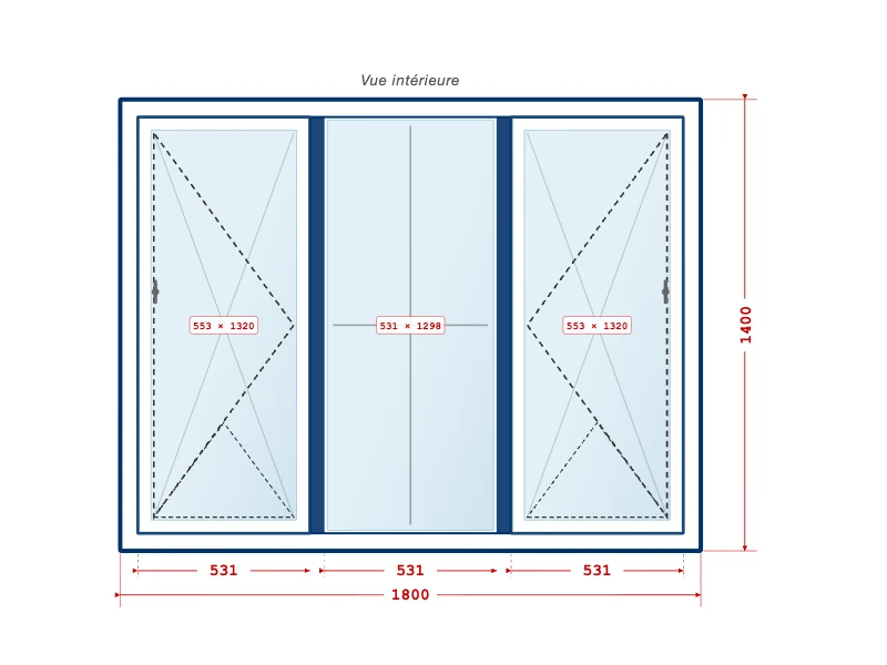 Dessin technique — Fenêtre PVC 3 Vantaux